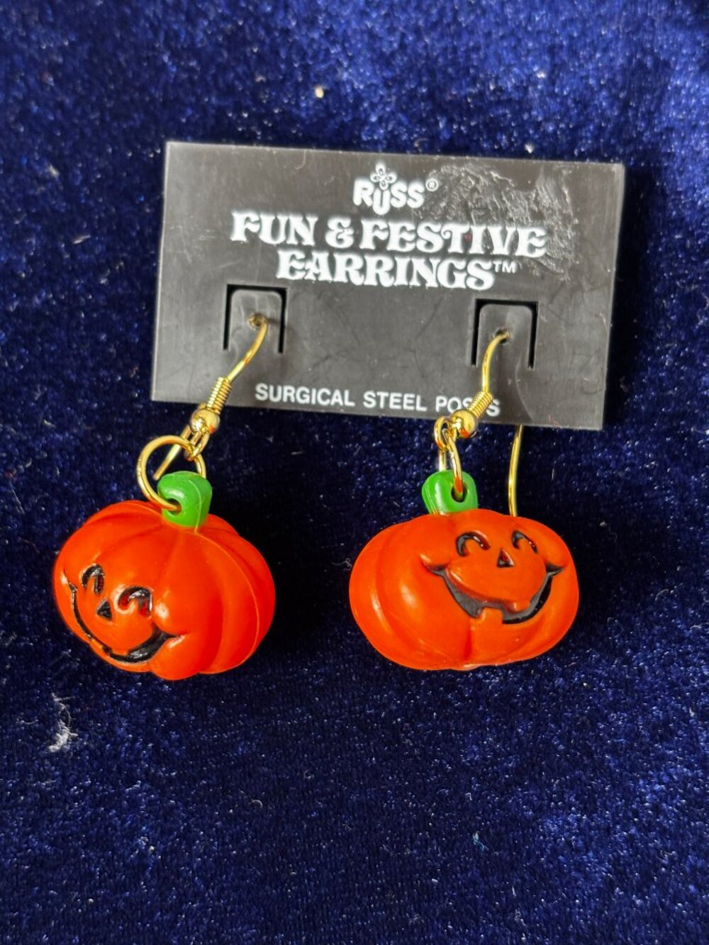 Russ Vtg 90's Smiling Pumpkin Holiday Earrings NWT